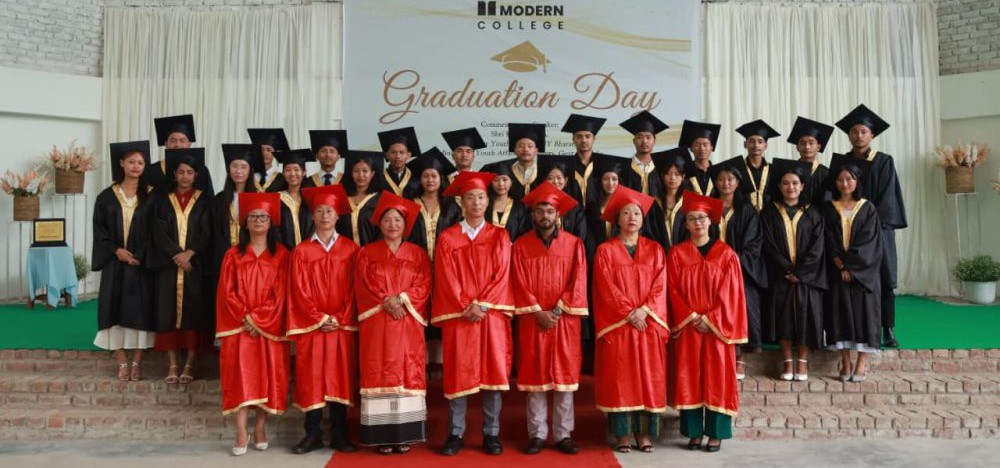 Students pose for a group photo during the Graduation Day celebration held at Modern College, Piphema on July 24. (Photo Courtesy: Modern College)